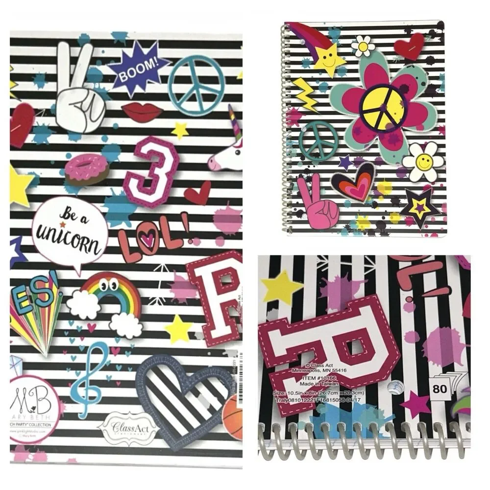 2x Class Act Stationery Decorative Spiraled Notebooks 70-80 Sheets
